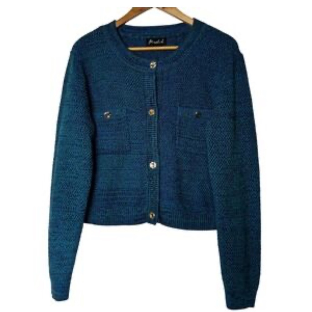 Marled Teal Button-Up Cardigan
